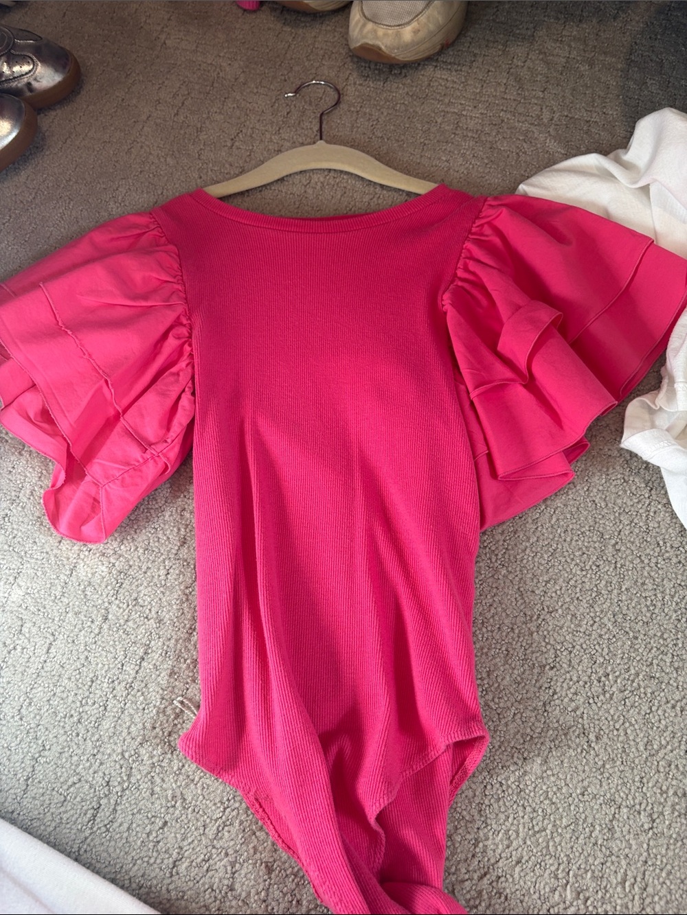 Zara Hot Pink Ruffle Sleeve Bodysuit